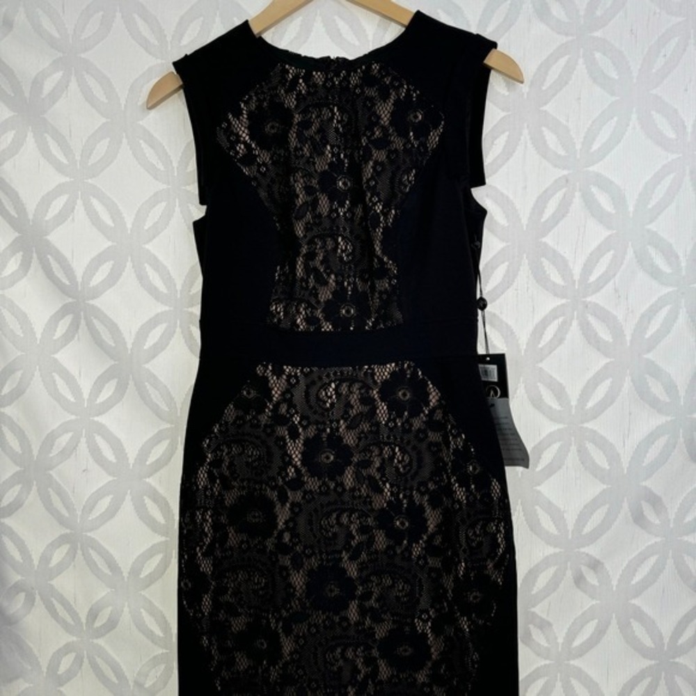 Adrianna Papell Lace Overlay Block Black Sleeveless Sheath Dress Size 4 NWT‎ - Picture 4 of 8